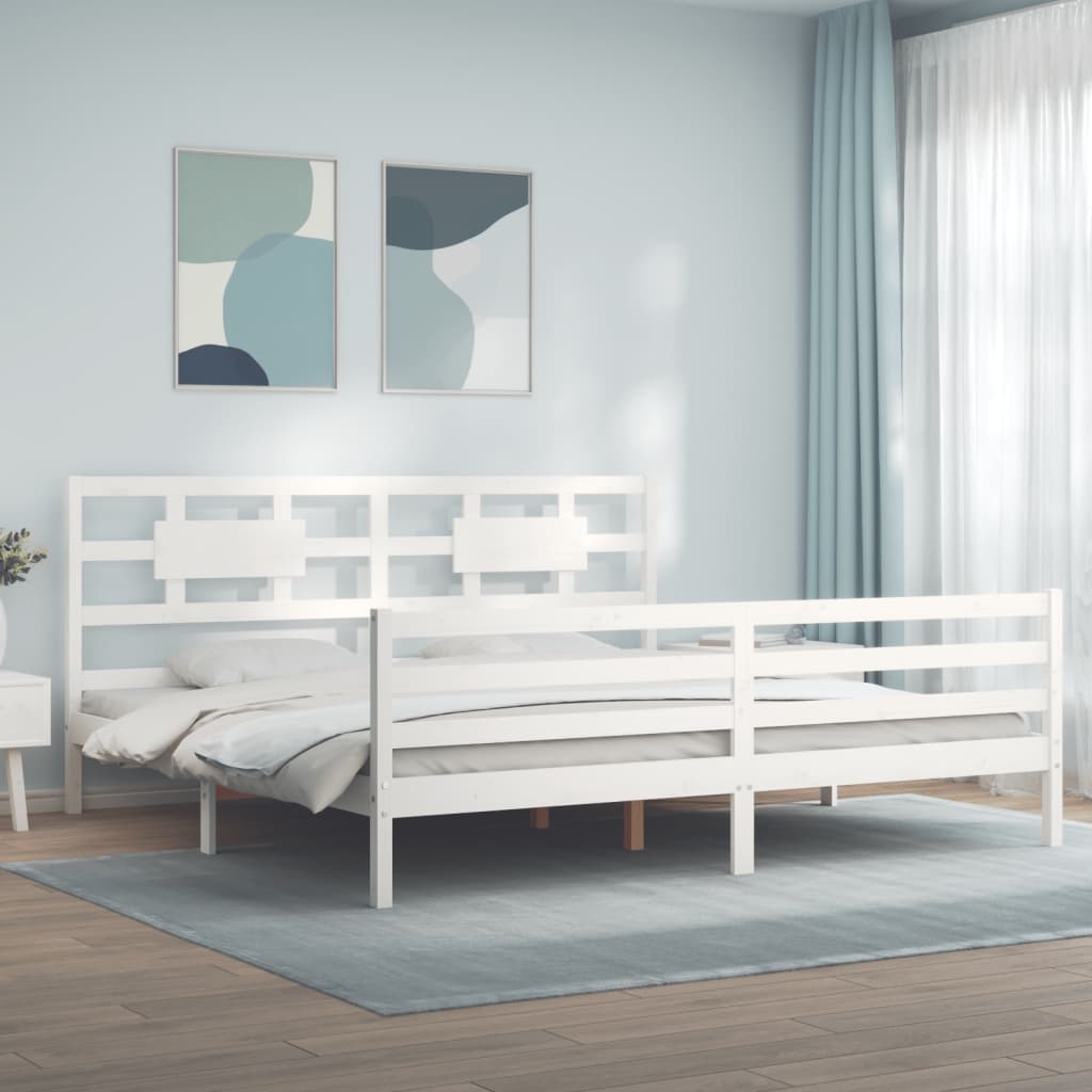 Cadre de lit sans matelas blanc 200x200 cm bois massif - XIOS