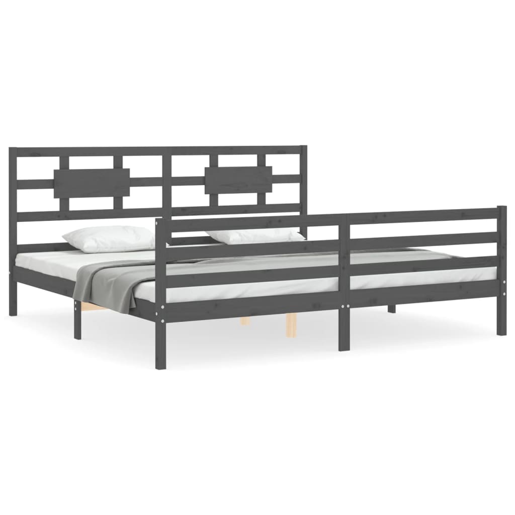 Cadre de lit sans matelas gris 200x200 cm bois massif - XIOS