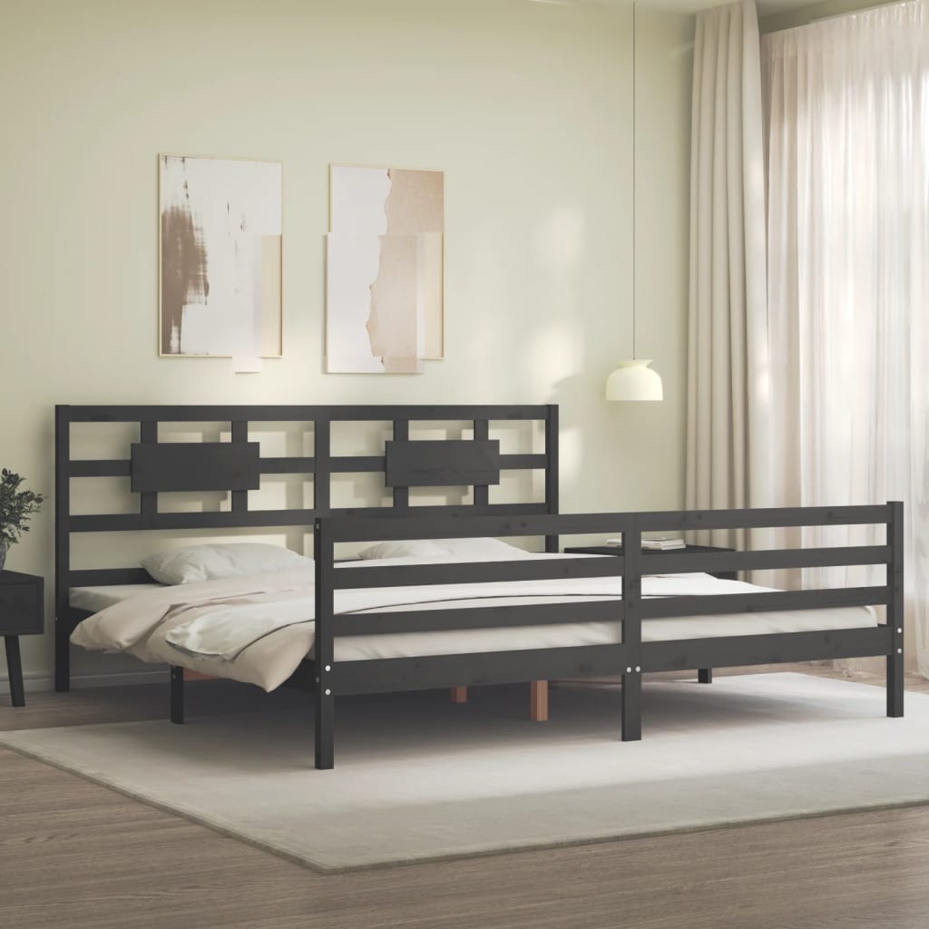 Cadre de lit sans matelas gris 200x200 cm bois massif - XIOS