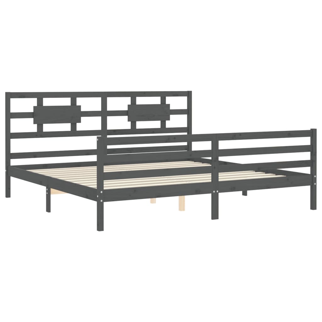 Cadre de lit sans matelas gris 200x200 cm bois massif - XIOS