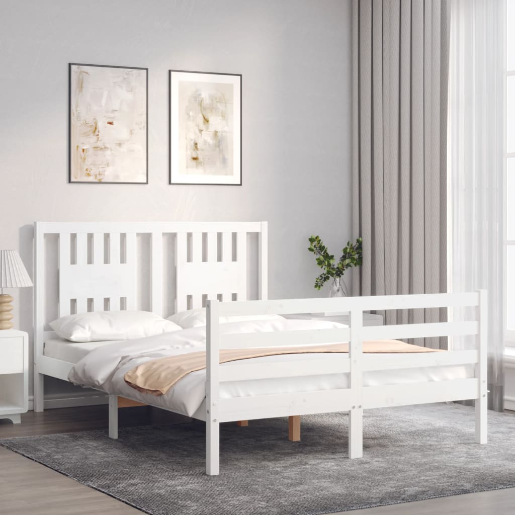 Cadre de lit sans matelas blanc 140x190 cm bois massif - XIOS