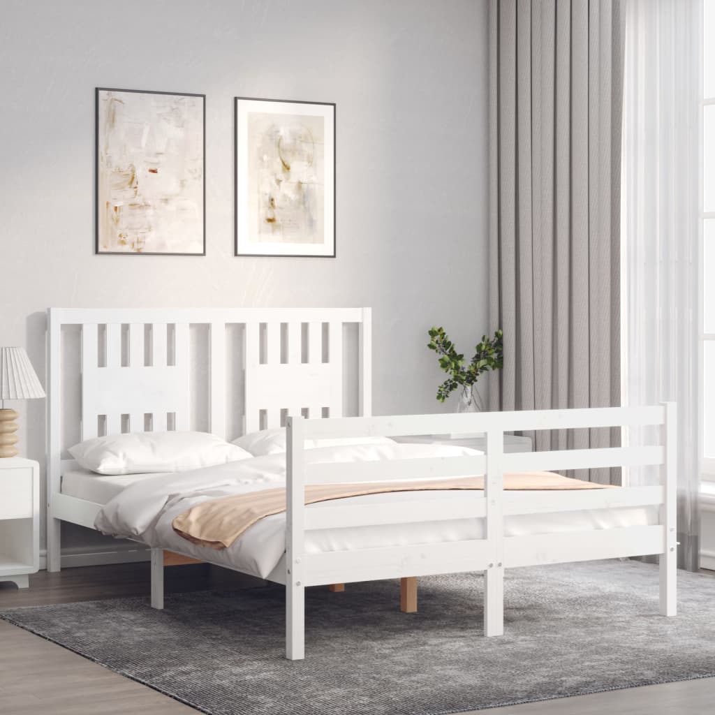 Cadre de lit sans matelas blanc 140x200 cm bois massif - XIOS