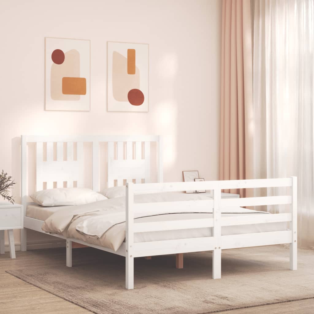 Cadre de lit sans matelas blanc 140x200 cm bois massif - XIOS