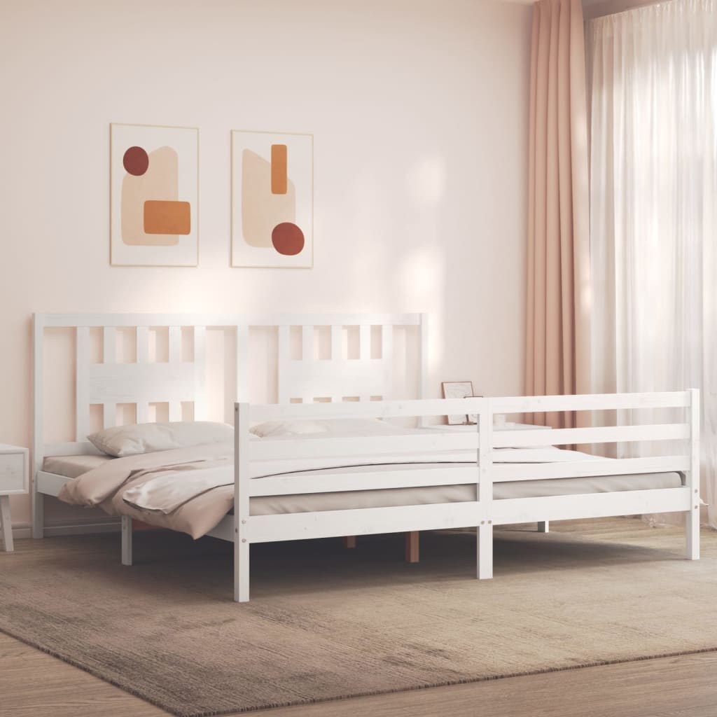 Cadre de lit sans matelas blanc 200x200 cm bois massif - XIOS