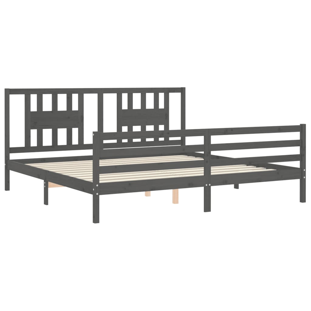 Cadre de lit sans matelas gris 200x200 cm bois massif - XIOS