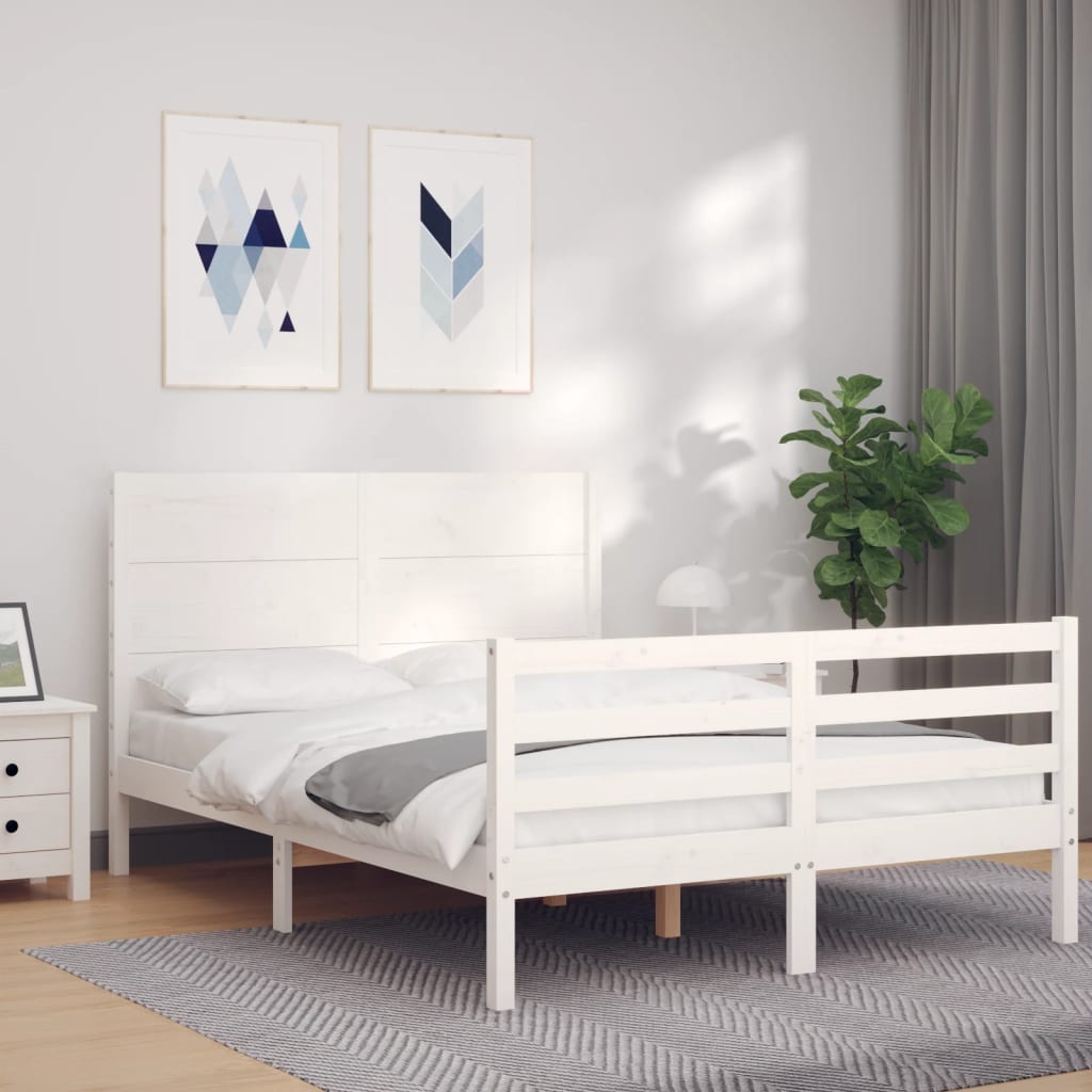 Cadre de lit sans matelas blanc 140x190 cm bois massif - XIOS