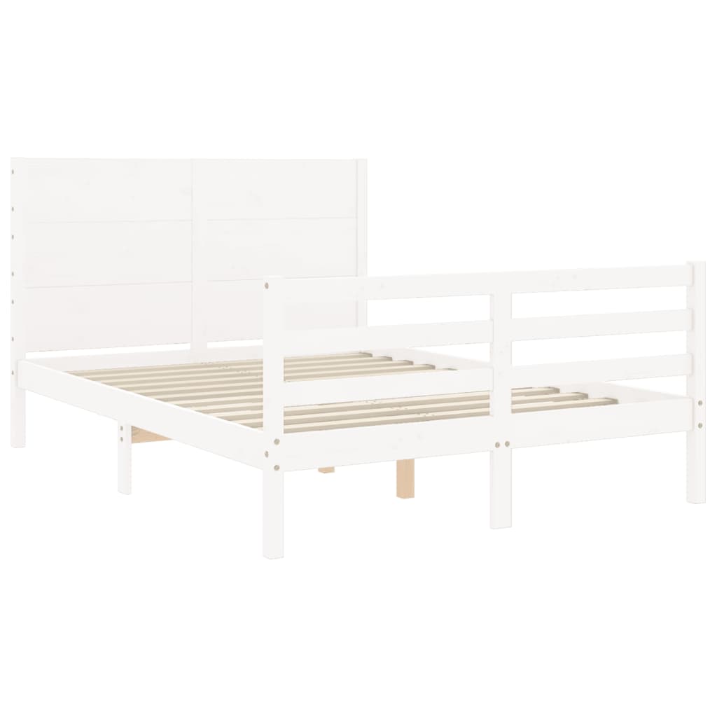 Cadre de lit sans matelas blanc 140x190 cm bois massif - XIOS