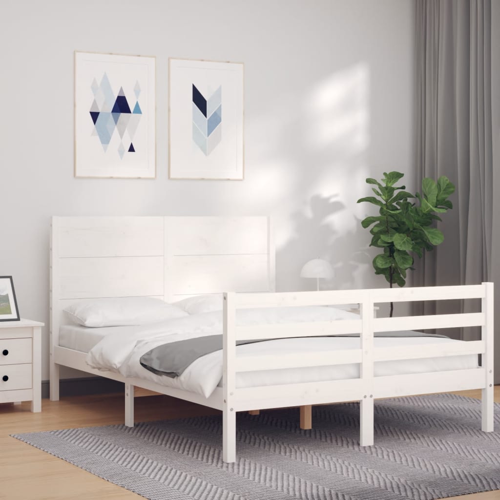 Cadre de lit sans matelas blanc 140x200 cm bois massif - XIOS