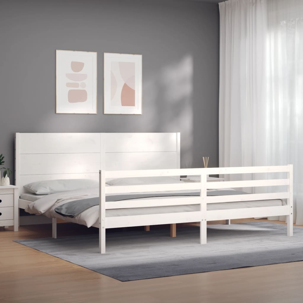 Cadre de lit sans matelas blanc 200x200 cm bois massif - XIOS