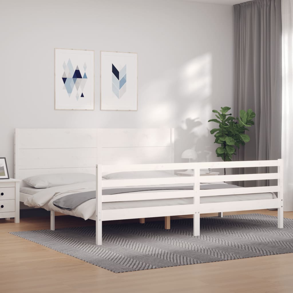 Cadre de lit sans matelas blanc 200x200 cm bois massif - XIOS