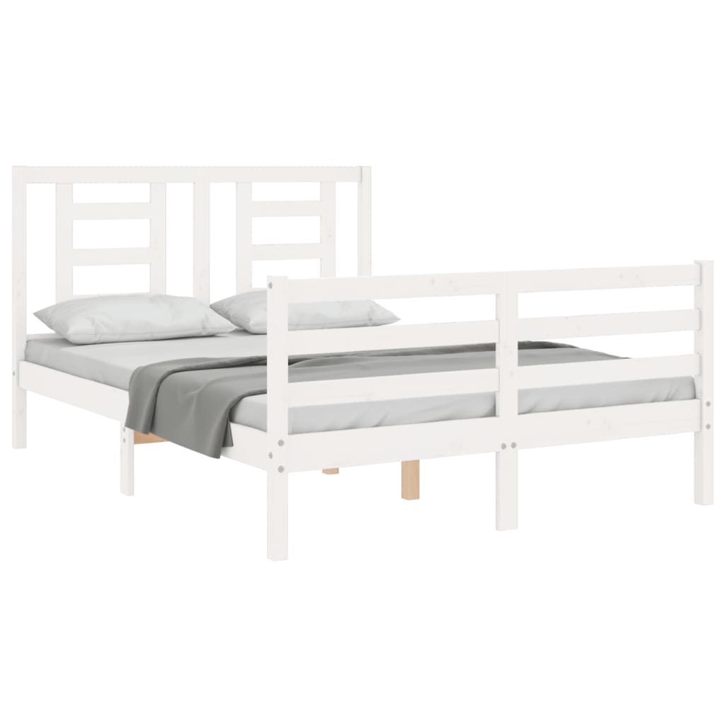 Cadre de lit sans matelas blanc 140x190 cm bois massif - XIOS