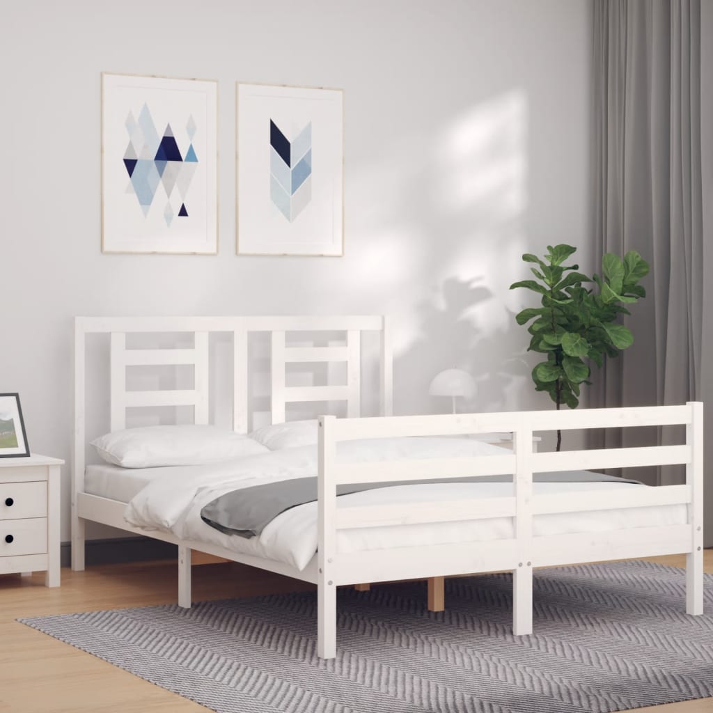 Cadre de lit sans matelas blanc 120x200 cm bois massif - XIOS