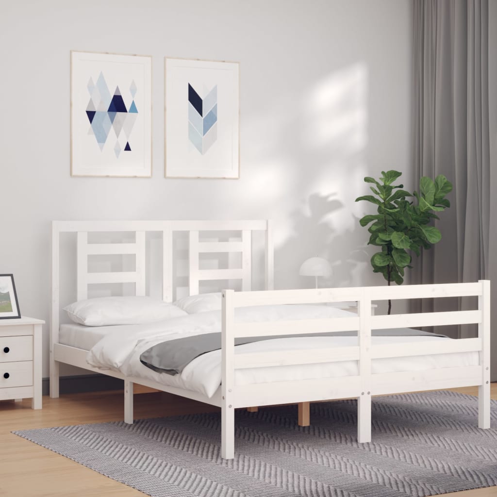 Cadre de lit sans matelas blanc 140x200 cm bois massif - XIOS
