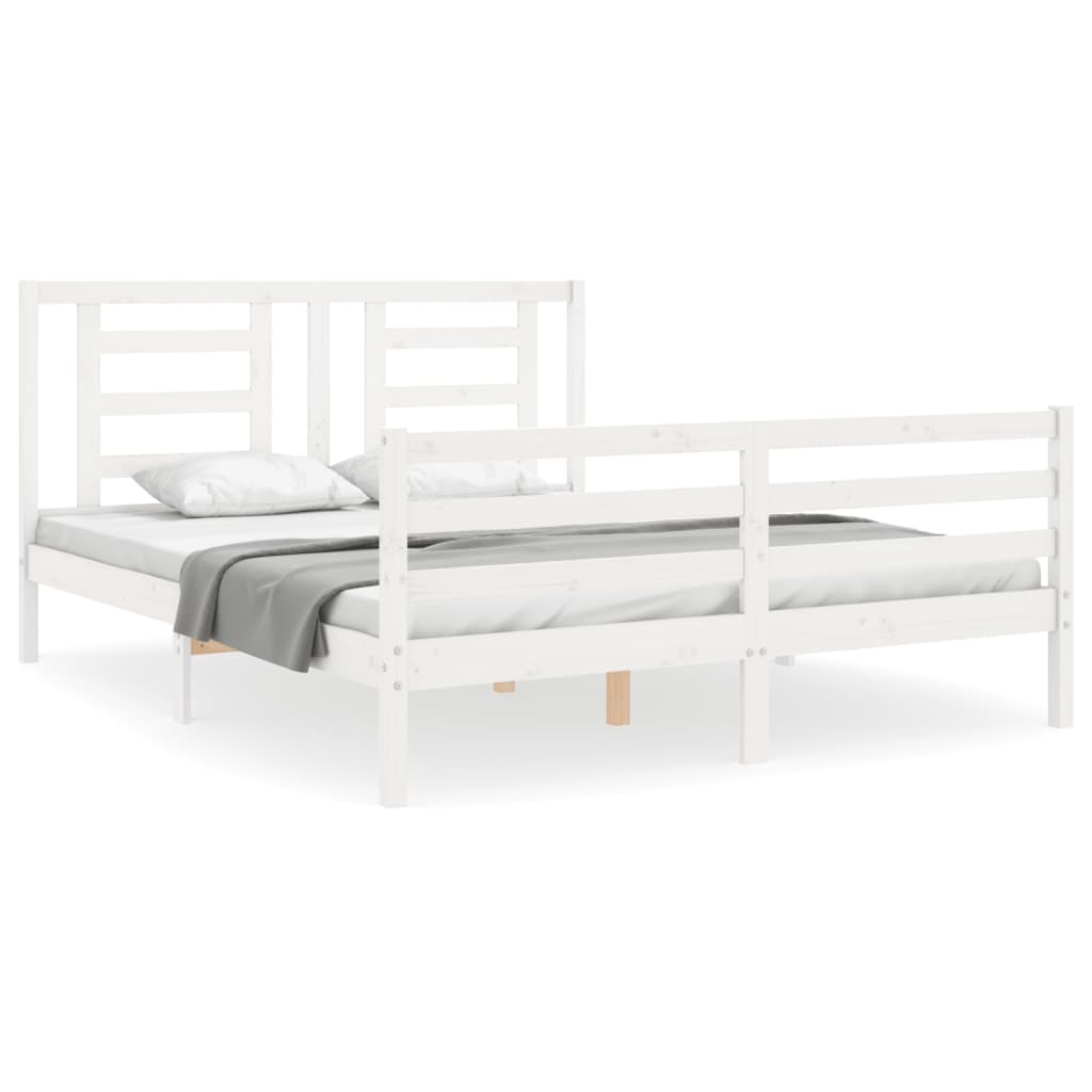 Cadre de lit sans matelas blanc 160x200 cm bois massif - XIOS