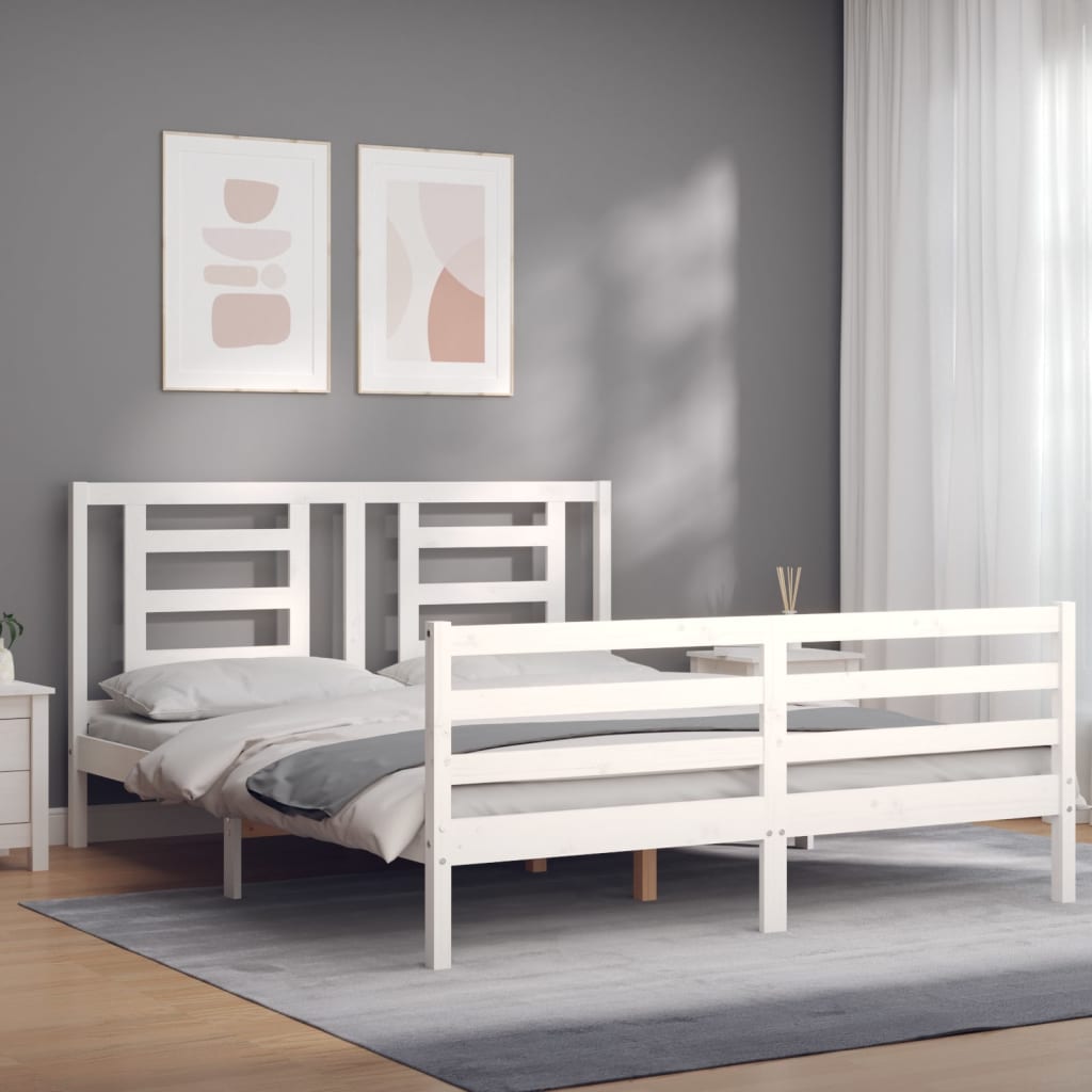 Cadre de lit sans matelas blanc 160x200 cm bois massif - XIOS