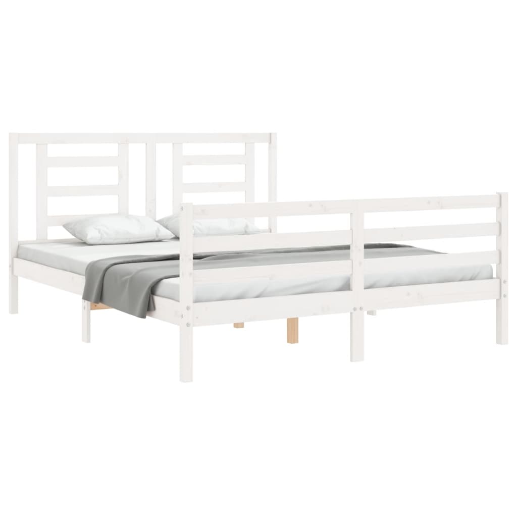 Cadre de lit sans matelas blanc 160x200 cm bois massif - XIOS