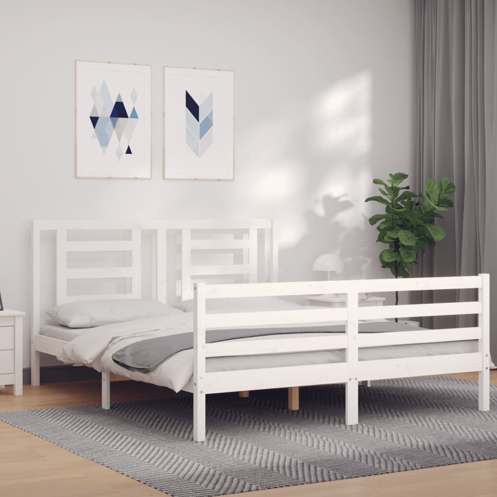Cadre de lit sans matelas blanc 160x200 cm bois massif - XIOS