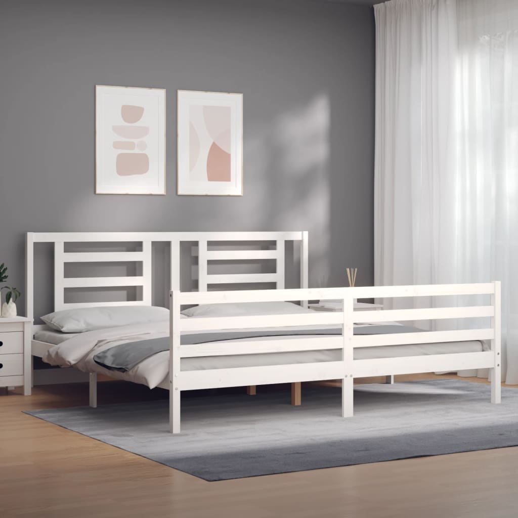 Cadre de lit sans matelas blanc 200x200 cm bois massif - XIOS