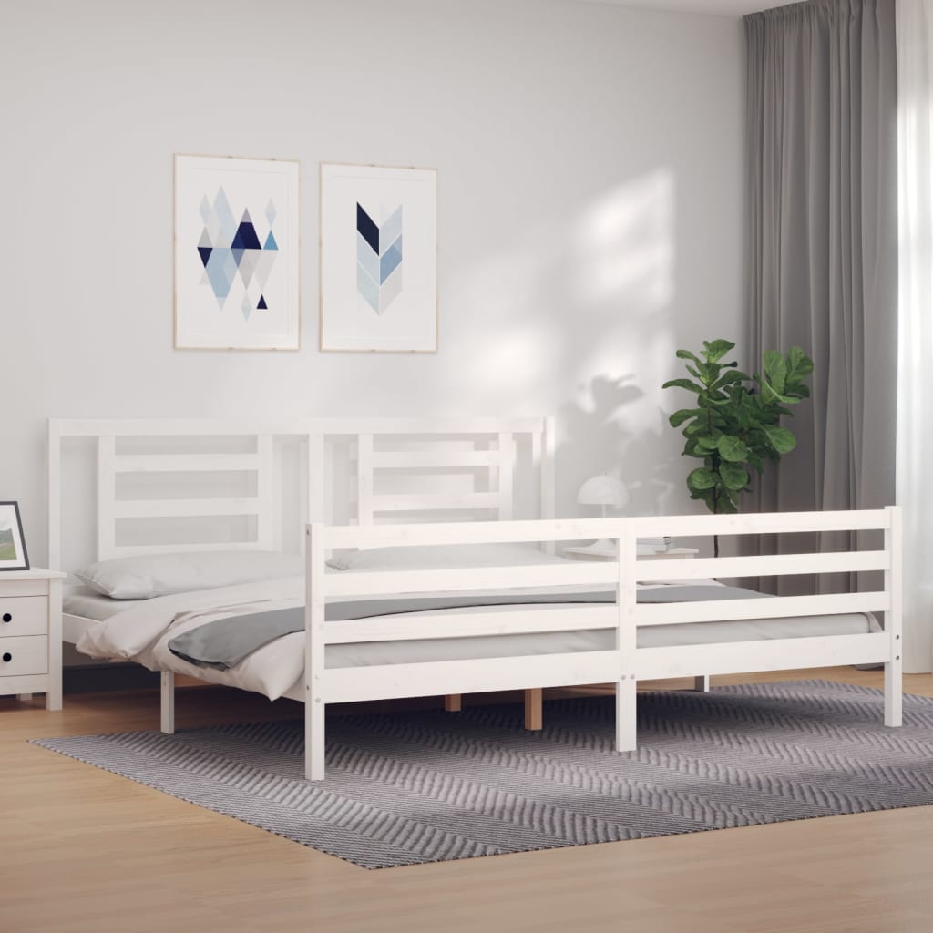 Cadre de lit sans matelas blanc 200x200 cm bois massif - XIOS