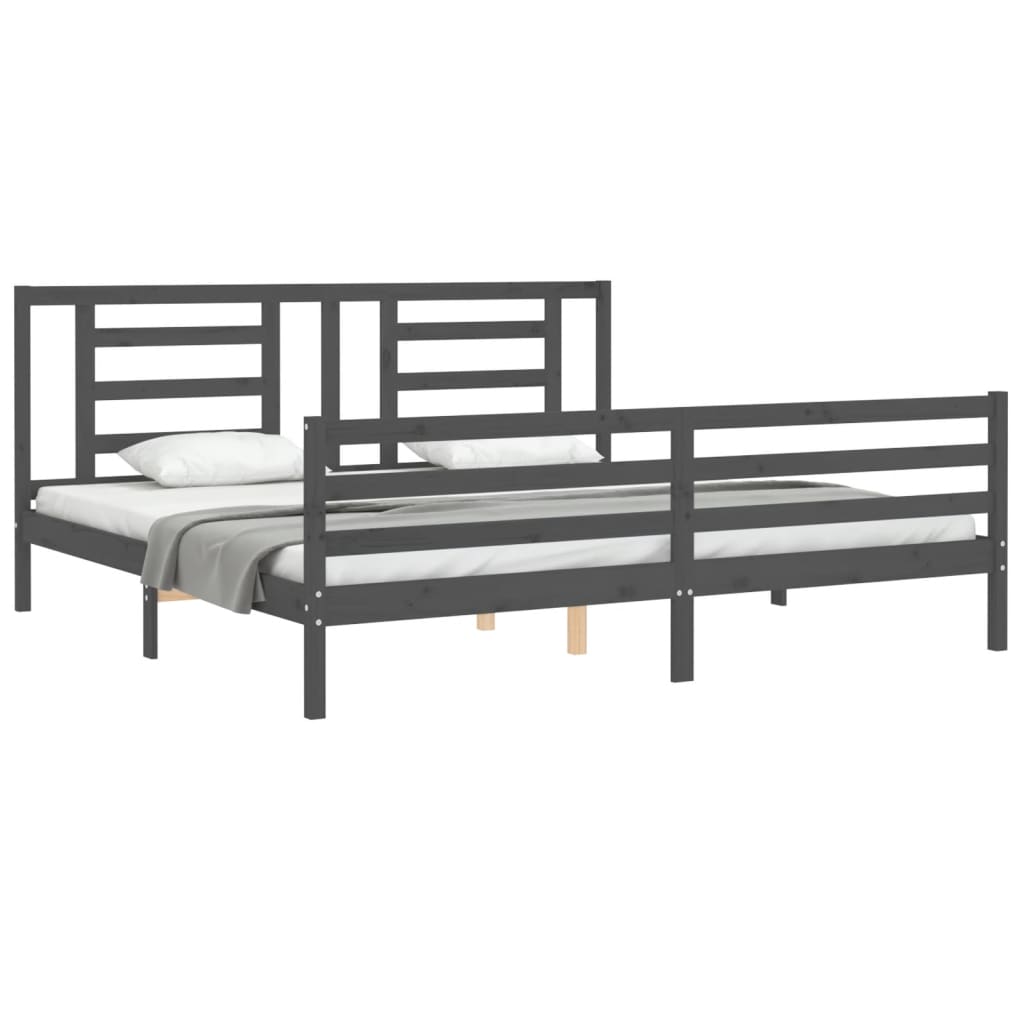 Cadre de lit sans matelas gris 200x200 cm bois massif - XIOS