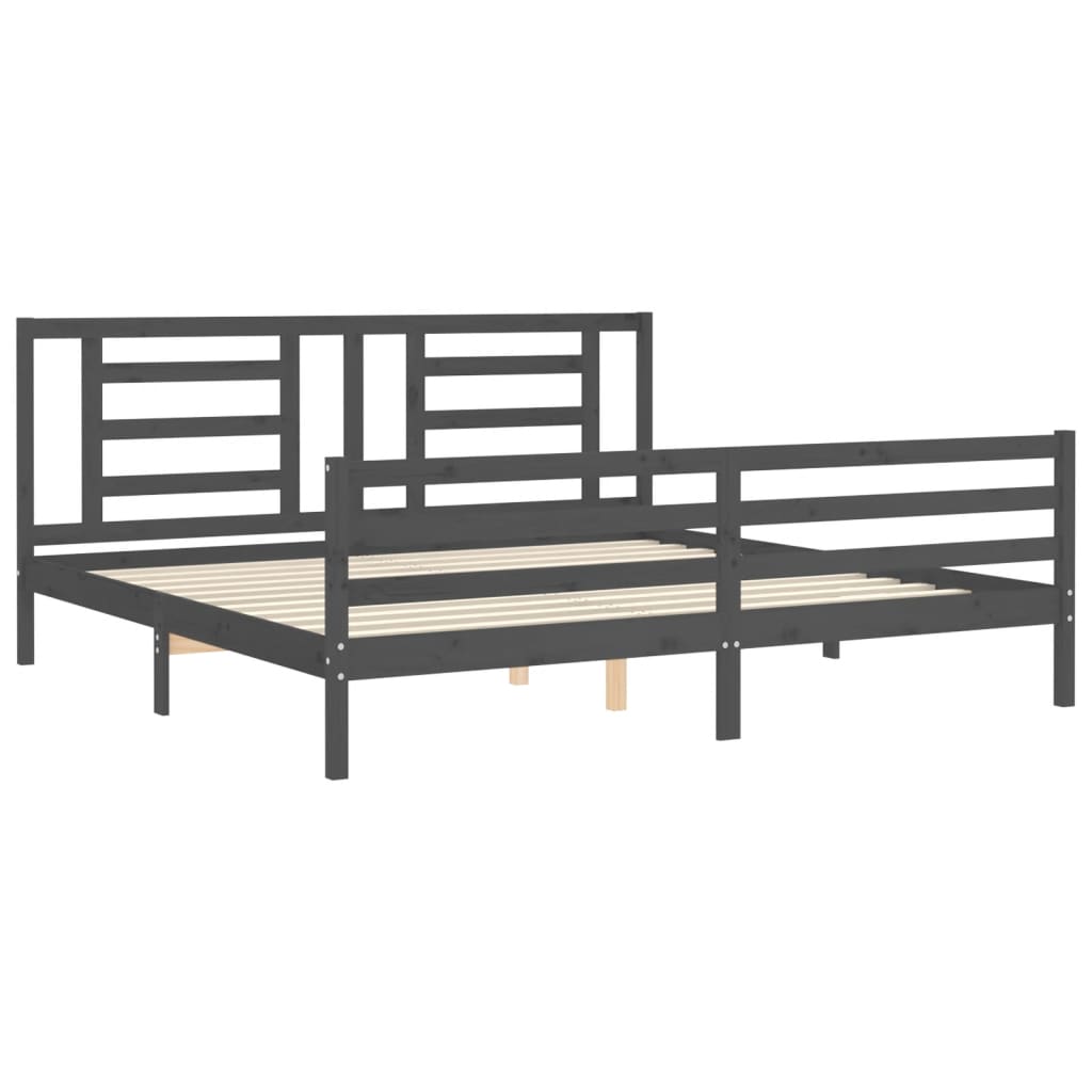 Cadre de lit sans matelas gris 200x200 cm bois massif - XIOS