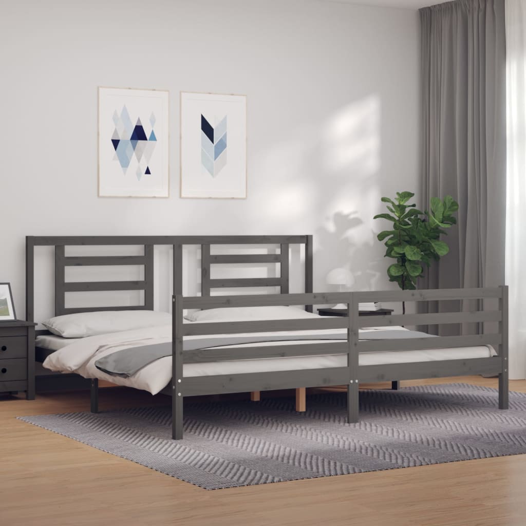 Cadre de lit sans matelas gris 200x200 cm bois massif - XIOS