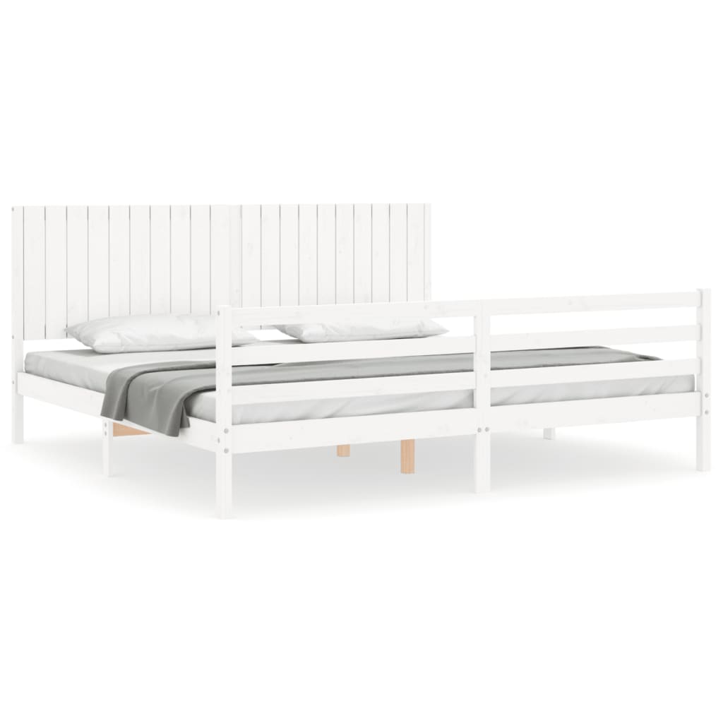 Cadre de lit sans matelas blanc 200x200 cm bois massif - XIOS