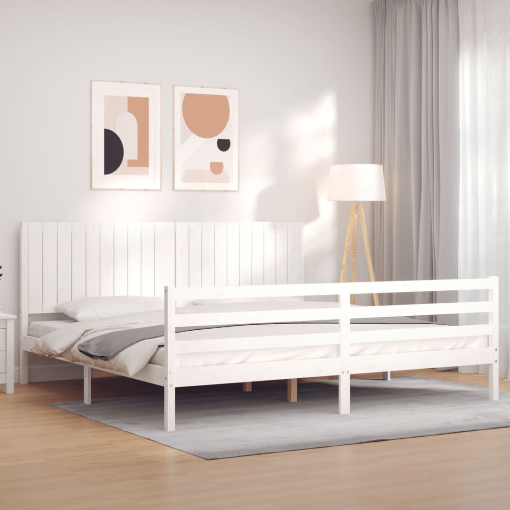 Cadre de lit sans matelas blanc 200x200 cm bois massif - XIOS
