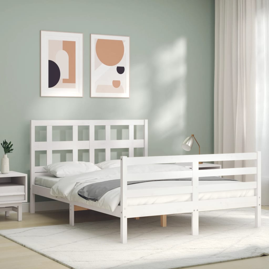 Cadre de lit sans matelas blanc 140x190 cm bois massif - XIOS
