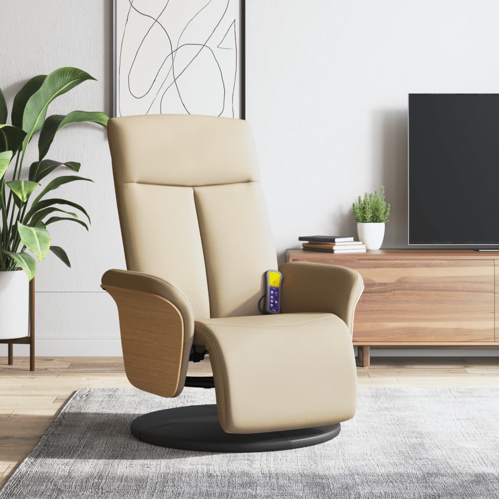 Fauteuil inclinable de massage avec repose-pieds crème tissu - XIOS