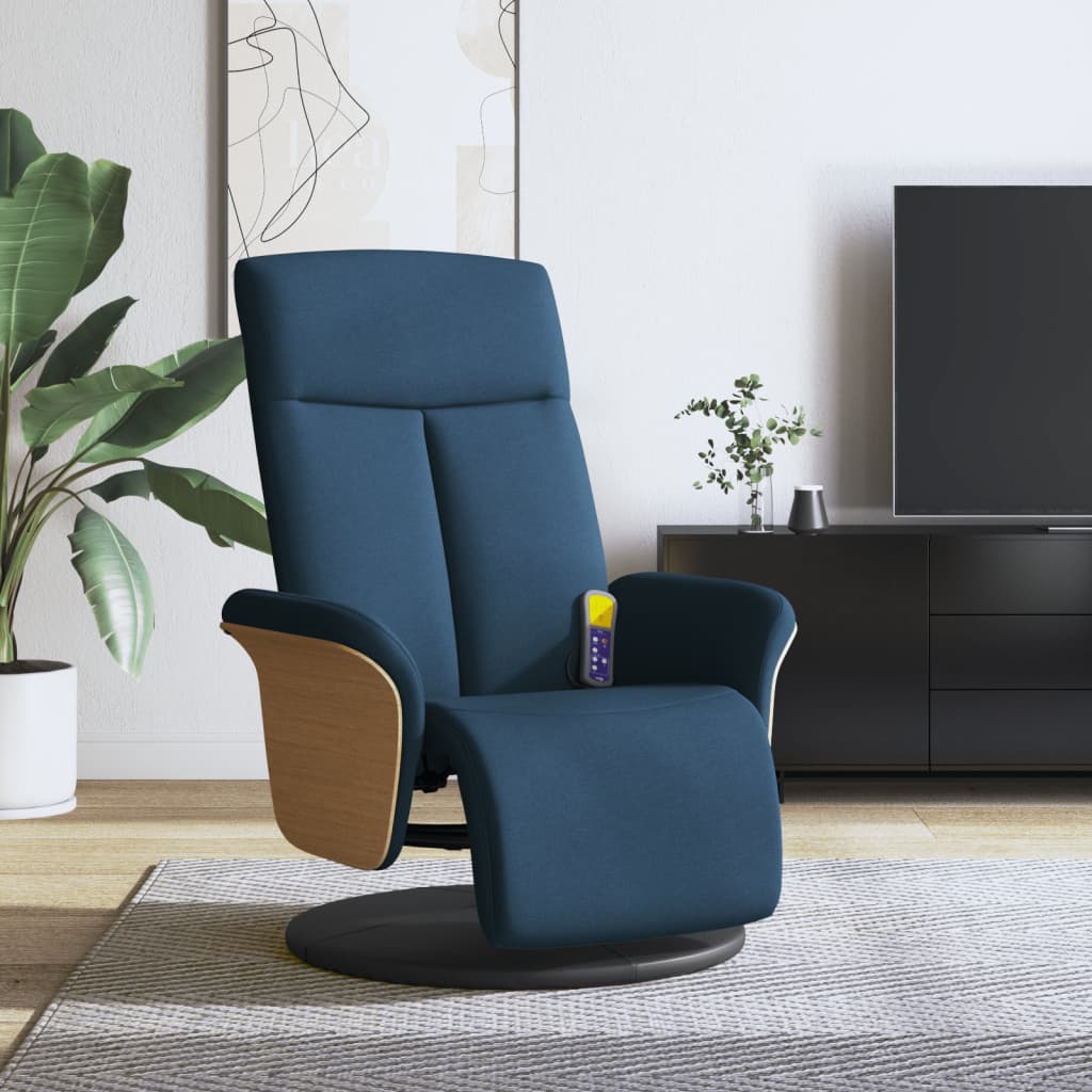 Fauteuil inclinable de massage avec repose-pieds bleu tissu - XIOS