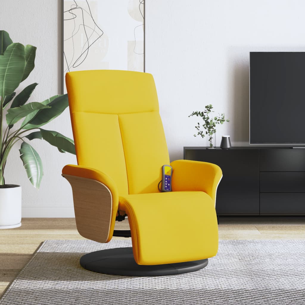 Fauteuil inclinable de massage repose-pieds jaune clair tissu - XIOS