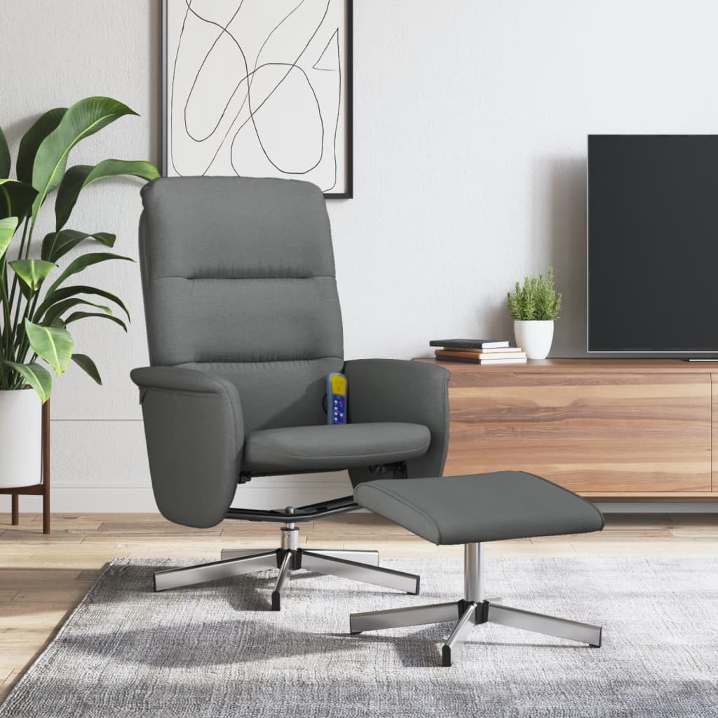 Fauteuil de massage inclinable et repose-pieds gris foncé tissu - XIOS
