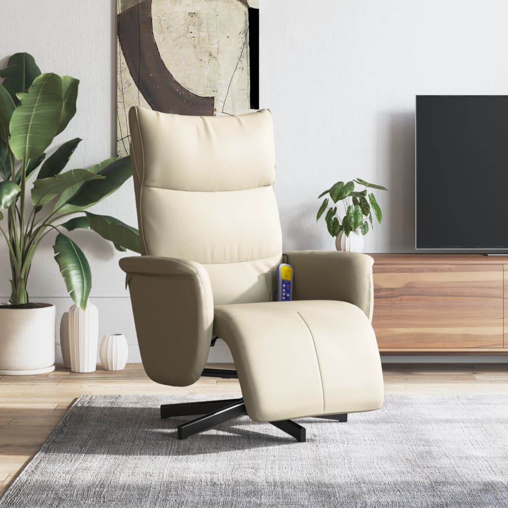 Fauteuil inclinable de massage et repose-pieds crème similicuir - XIOS