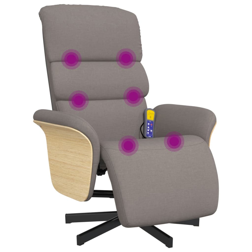 Fauteuil inclinable de massage avec repose-pieds taupe tissu - XIOS