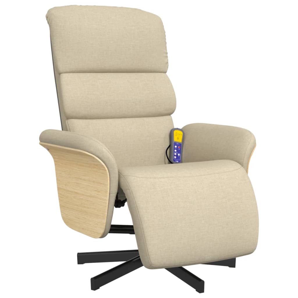Fauteuil inclinable de massage avec repose-pieds crème tissu - XIOS
