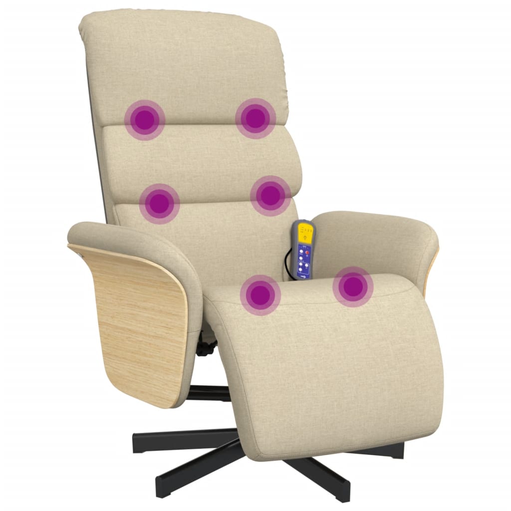 Fauteuil inclinable de massage avec repose-pieds crème tissu - XIOS