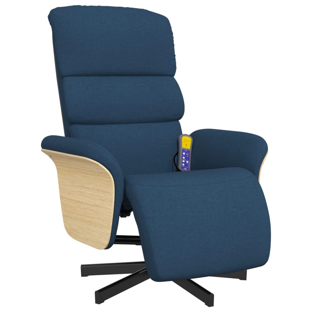 Fauteuil inclinable de massage avec repose-pieds bleu tissu - XIOS