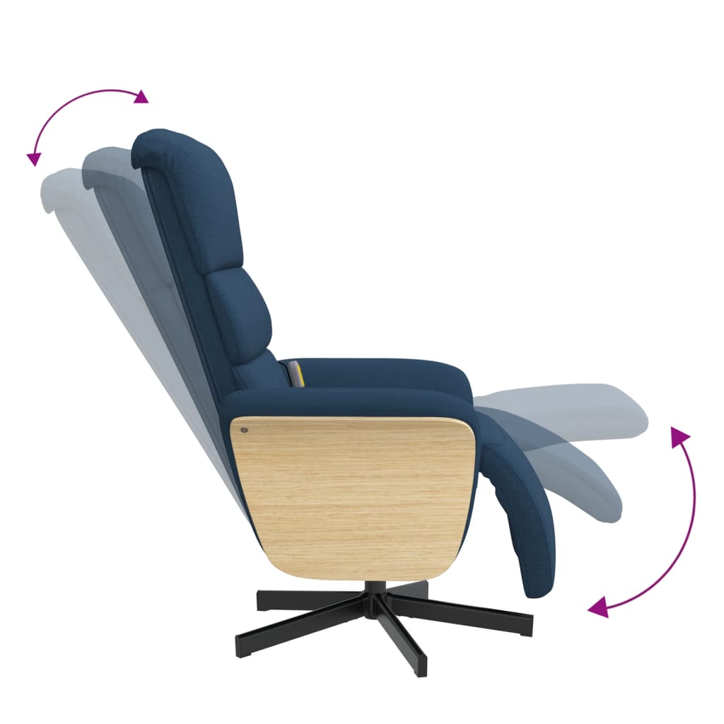 Fauteuil inclinable de massage avec repose-pieds bleu tissu - XIOS
