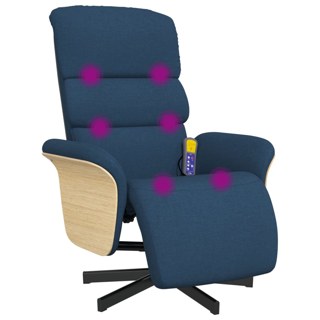 Fauteuil inclinable de massage avec repose-pieds bleu tissu - XIOS