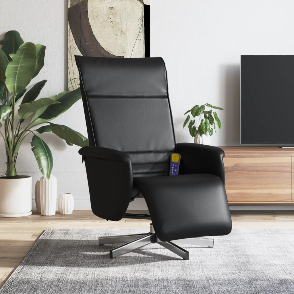 Fauteuil inclinable de massage repose-pieds noir similicuir - XIOS