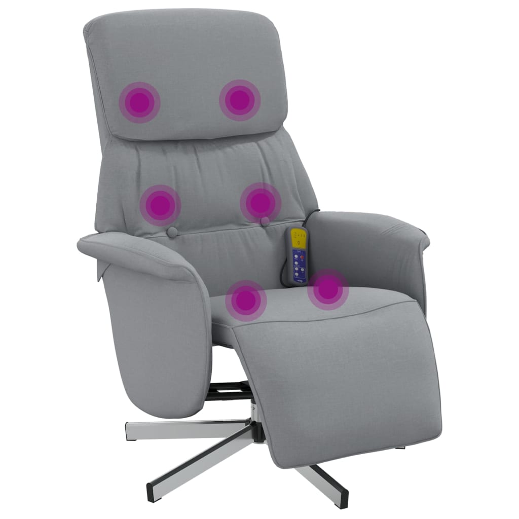 Fauteuil inclinable de massage et repose-pieds gris clair tissu - XIOS
