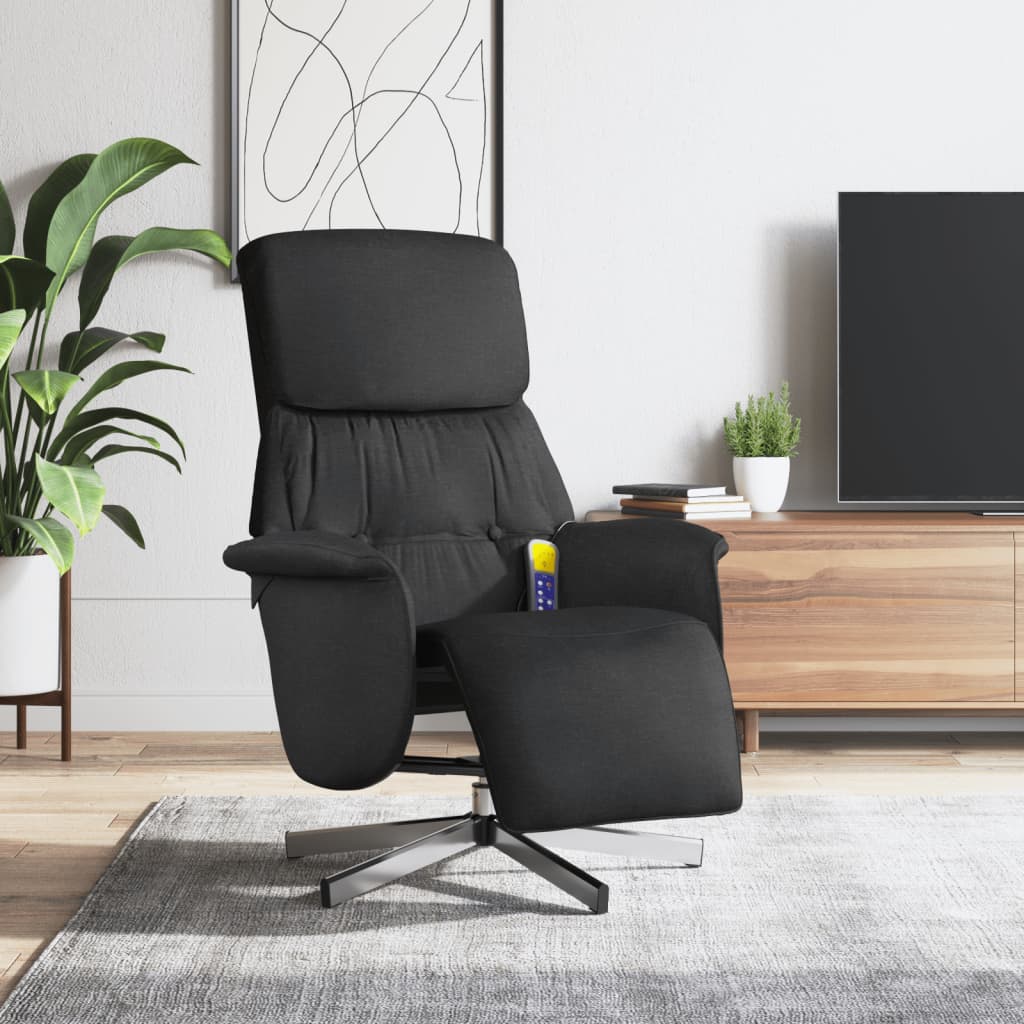 Fauteuil inclinable de massage avec repose-pieds noir tissu