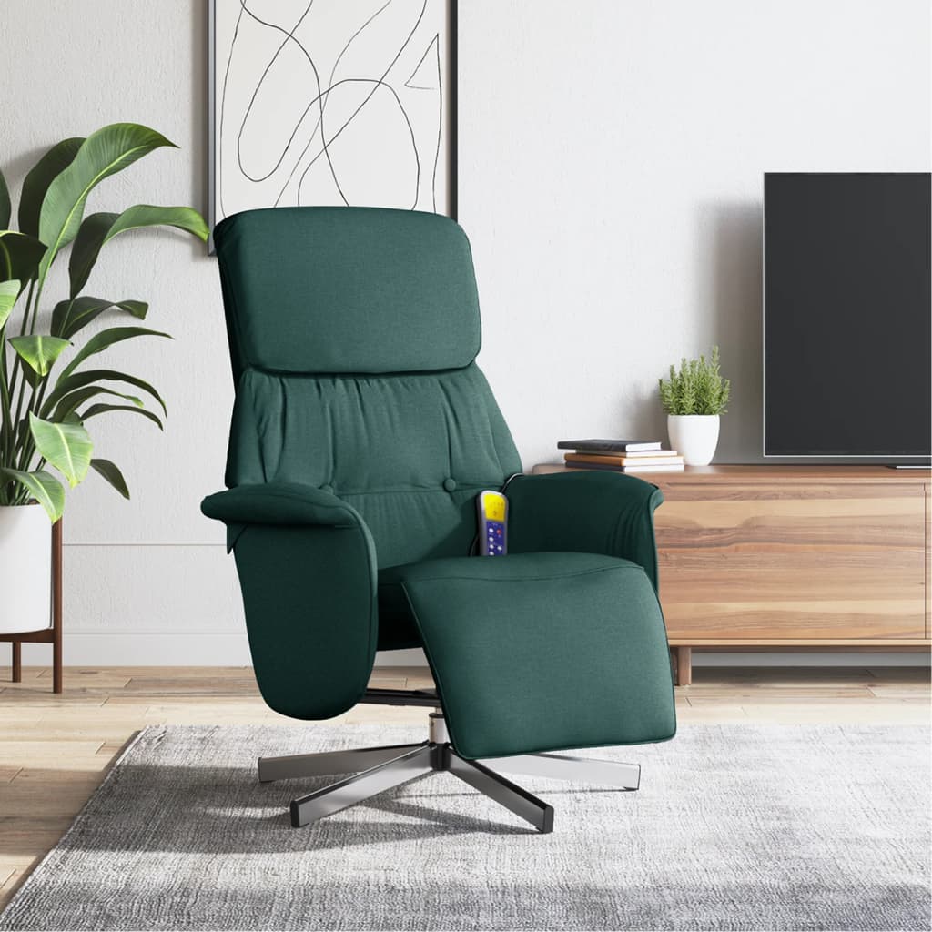 Fauteuil inclinable de massage et repose-pieds vert foncé tissu - XIOS