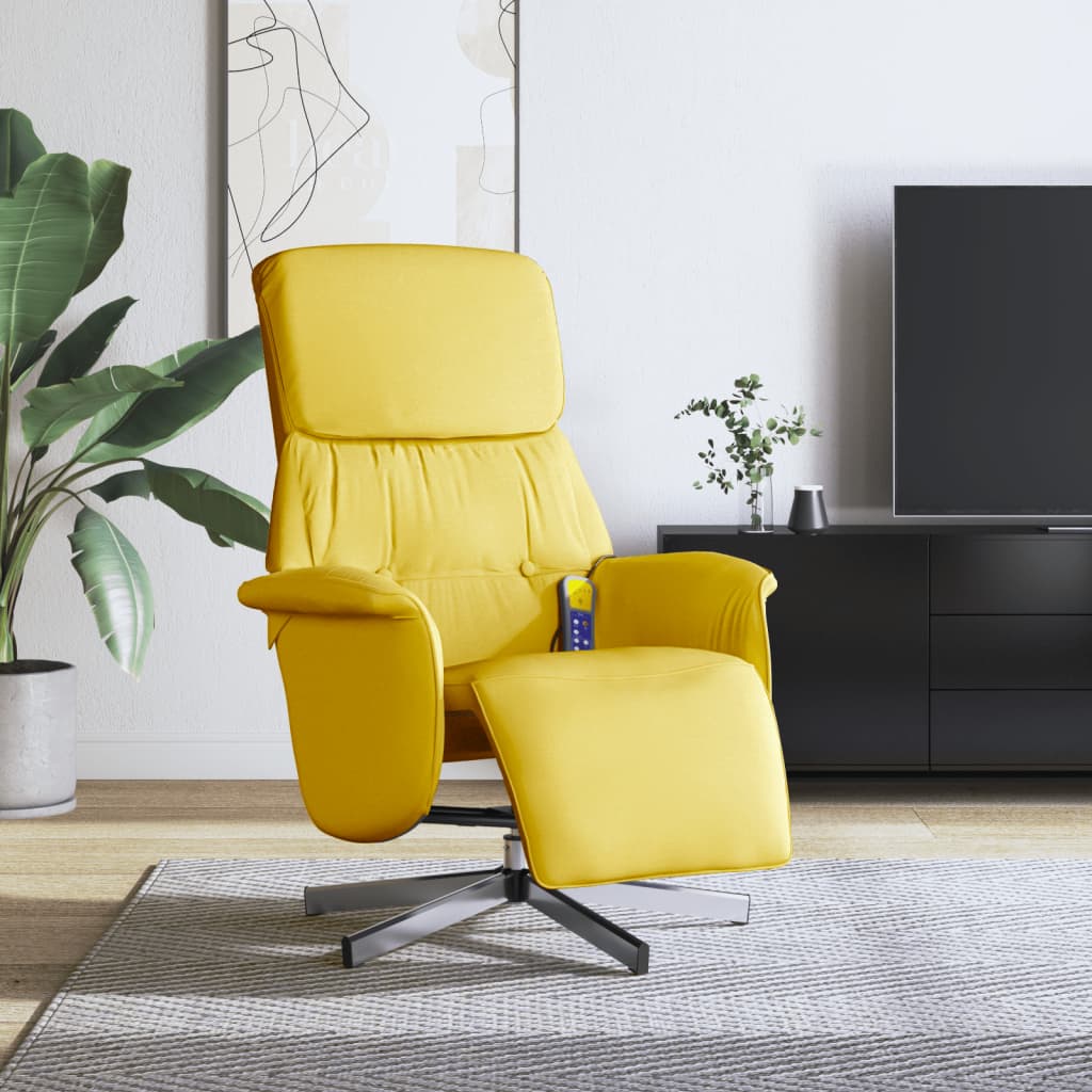 Fauteuil inclinable de massage repose-pieds jaune clair tissu - XIOS