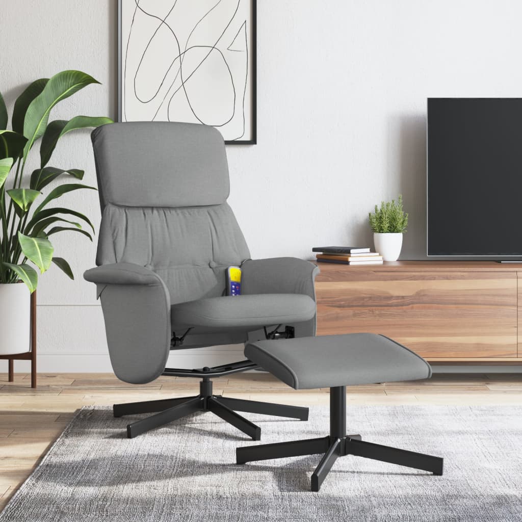 Fauteuil inclinable de massage et repose-pied gris clair tissu - XIOS