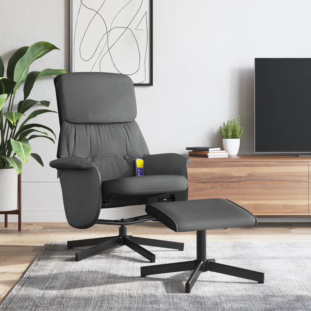 Fauteuil de massage inclinable et repose-pieds gris foncé tissu Fauteuils vidaXL