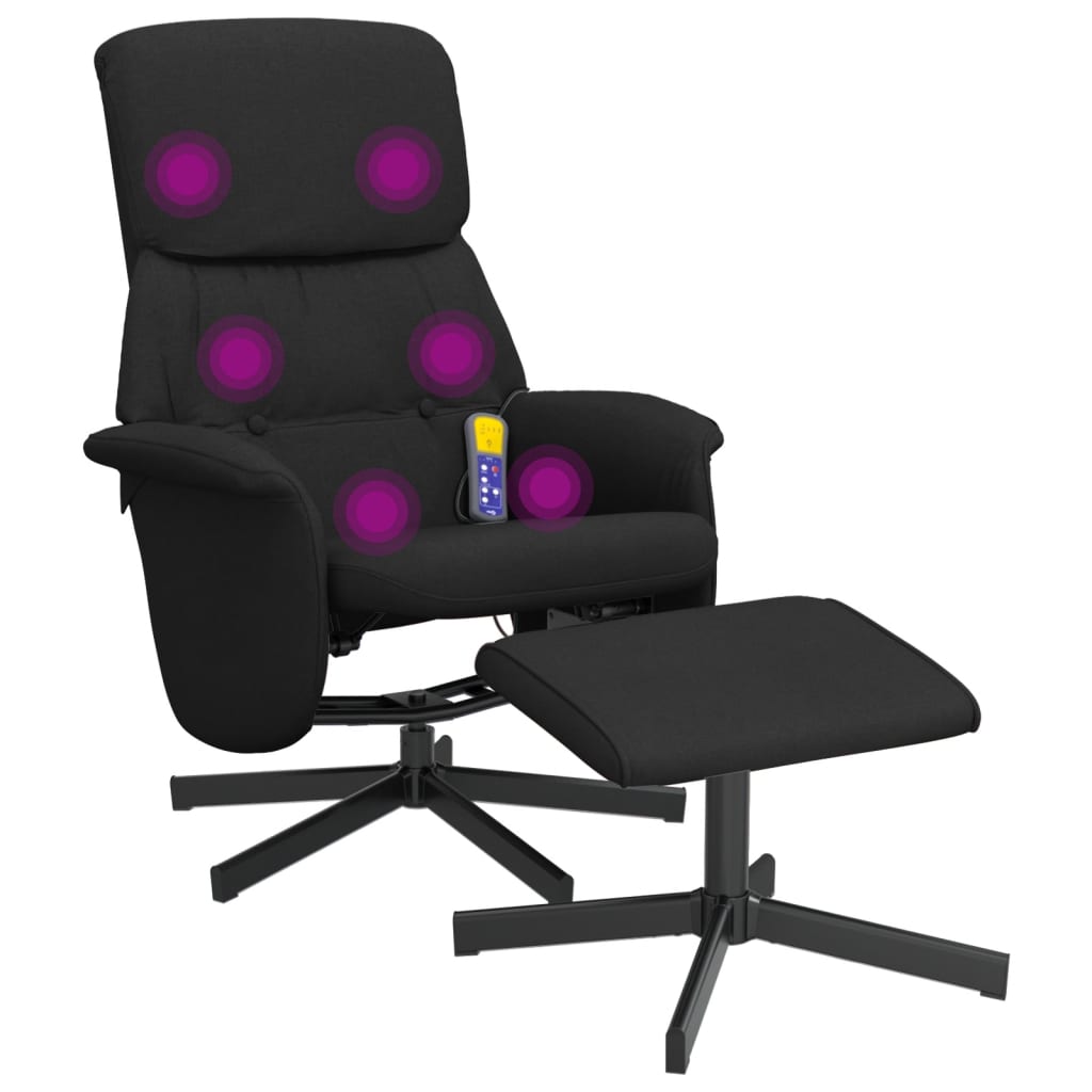 Fauteuil de massage inclinable avec repose-pied noir tissu Fauteuils vidaXL