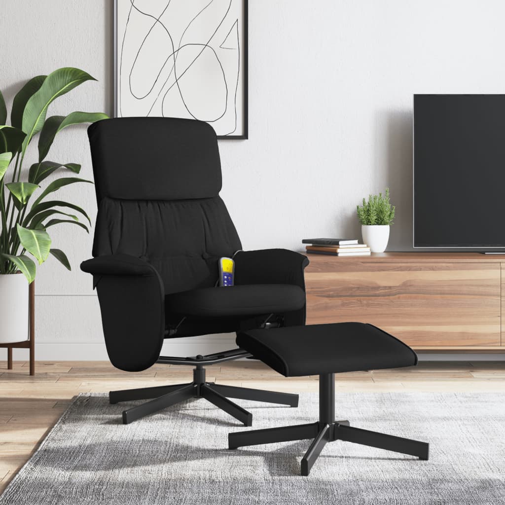 Fauteuil de massage inclinable avec repose-pied noir tissu Fauteuils vidaXL