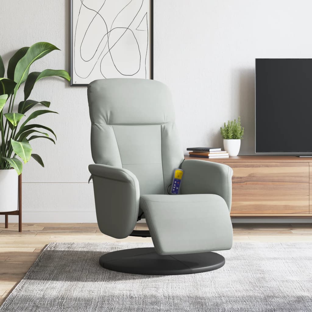 Fauteuil inclinable de massage repose-pied gris clair velours - XIOS